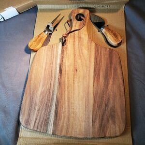 hecef Wood Cheese Plate, a Knife, a Fork, Charcuterie Board Platter Slate Servin